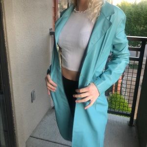 Real leather baby blue trench coat!!